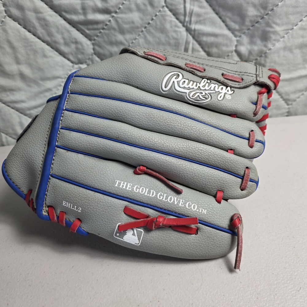 Rawlings Gray & Red Baseball Glove with Blue Piping